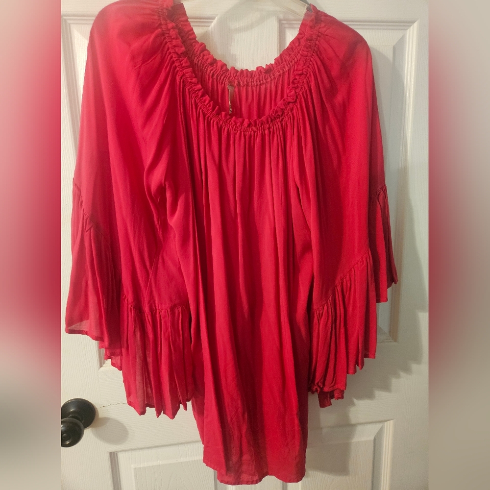 Pink Smocked Bell Sleeve Blouse